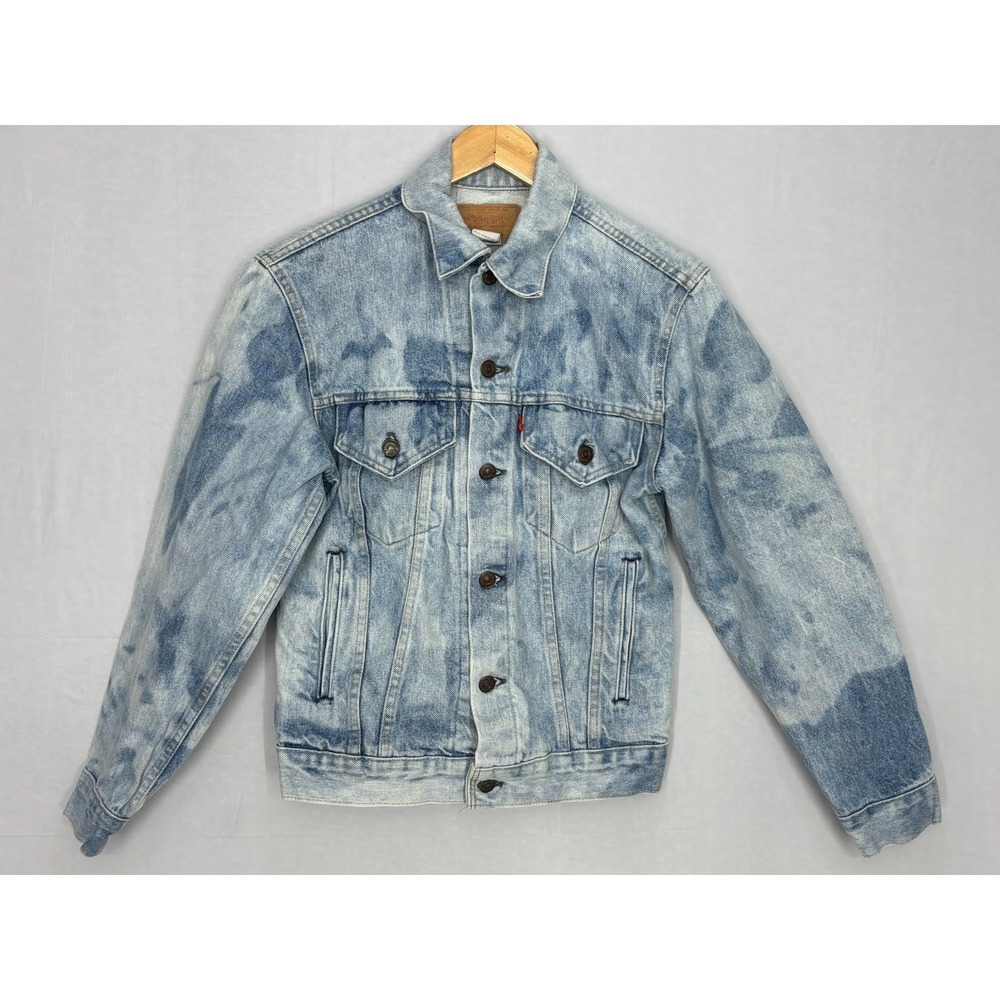 Levi's Trucker Jacket Mens Blue Denim Acid Wash Flap Pocket USA Made Vintage